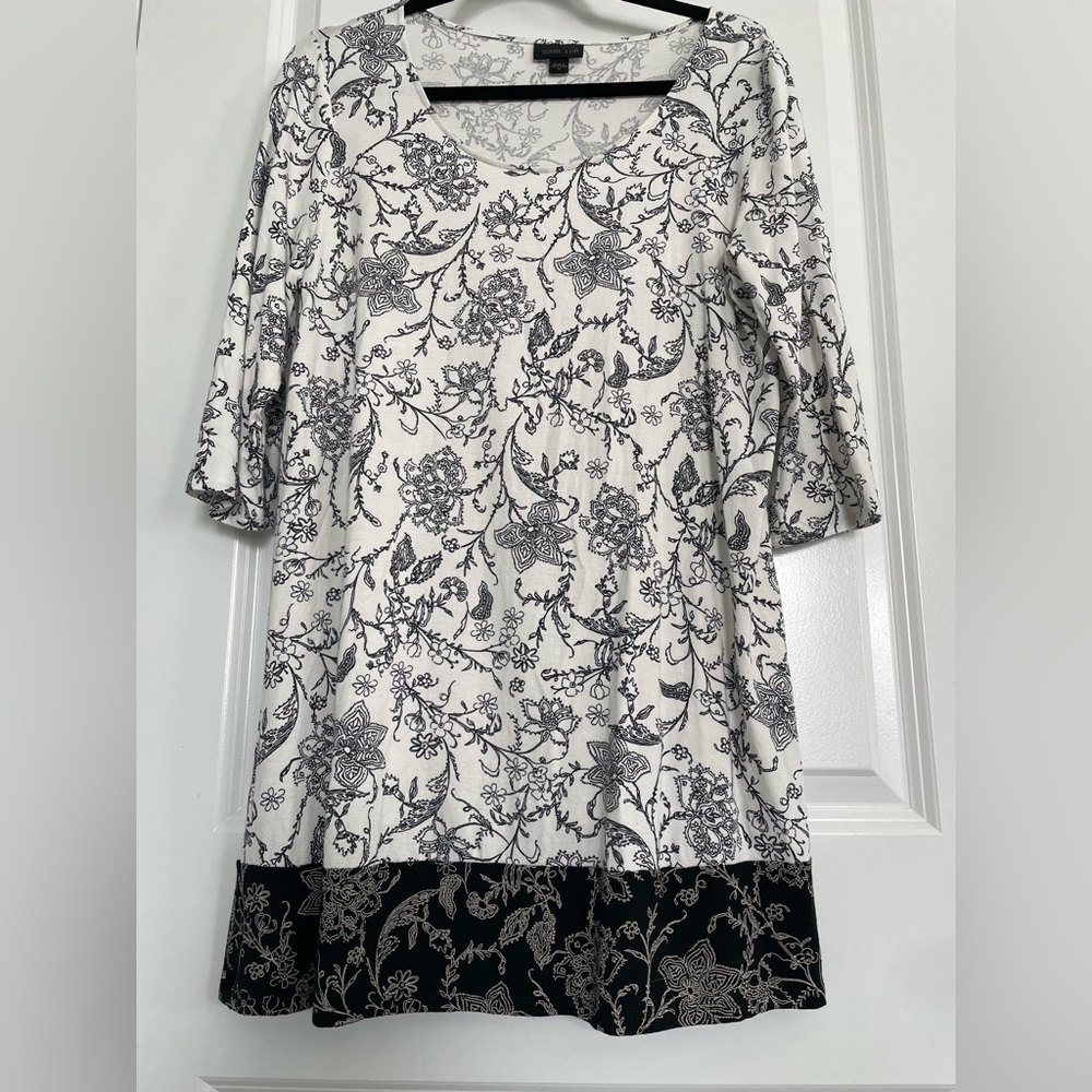 J Jill Wearever Floral Tunic Short Dress Womens Size M 3/4 Sleeve Casual Floral